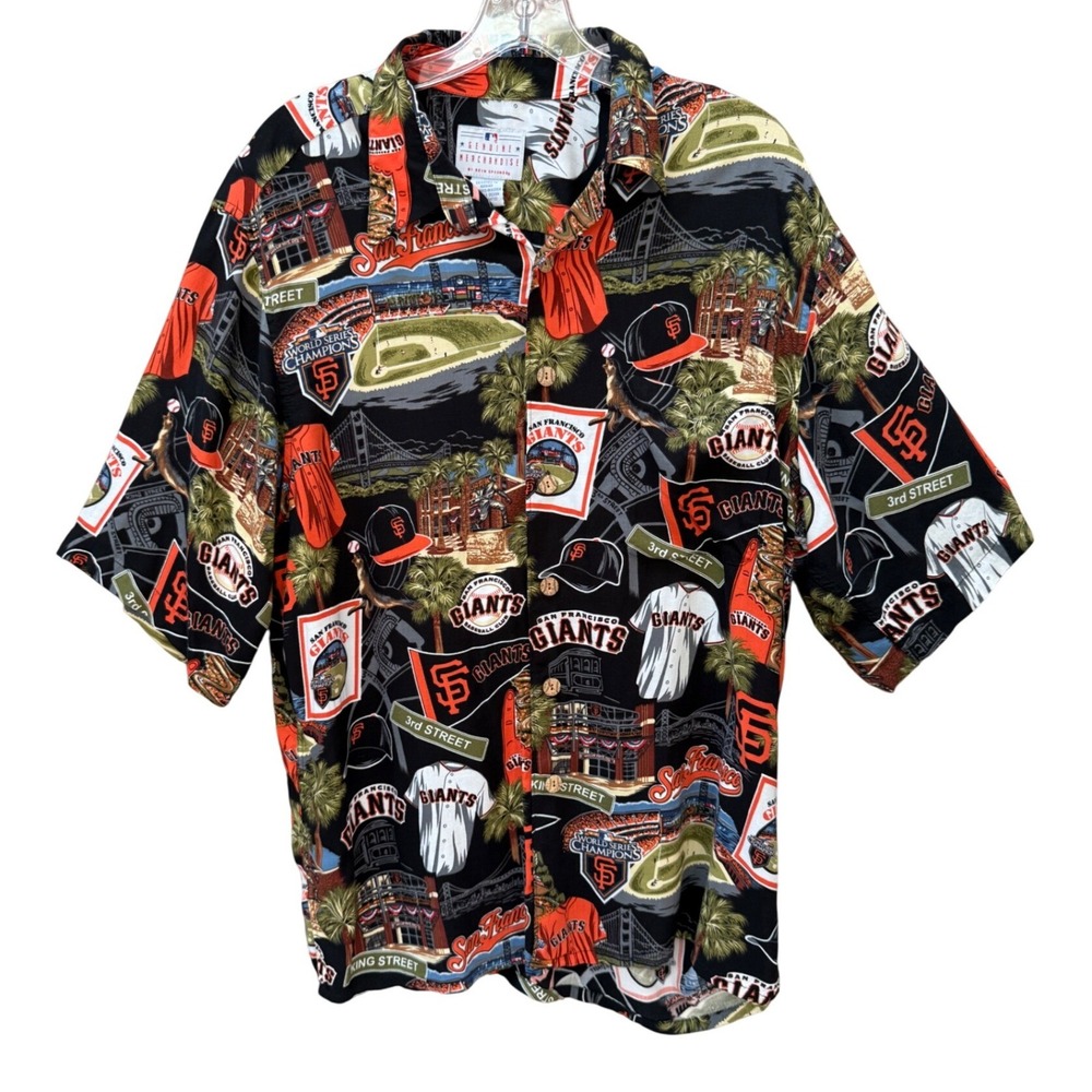 Reyn Spooner San Francisco Giants MLB Rayon‎ Hawaiian Shirt Mens Large Black L